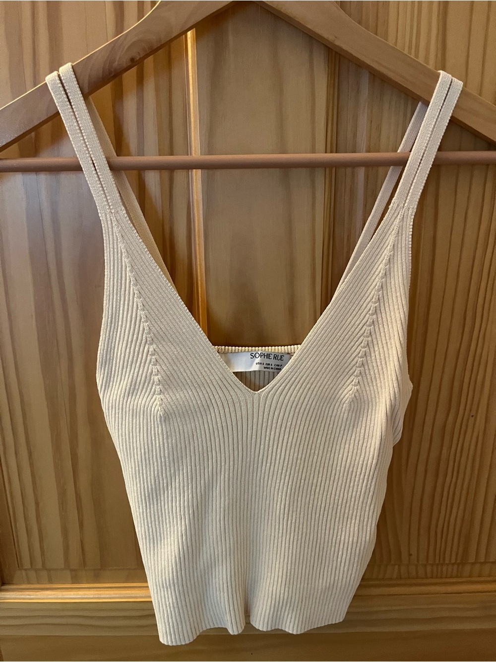 Sophie Rue Ribbed V-Neck Tank in Beige